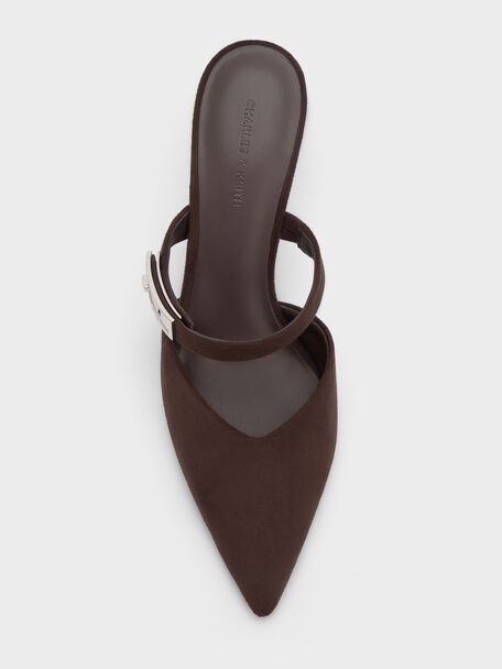 Lando Faux Suede Heeled Mules, Dark Brown Textured, hi-res