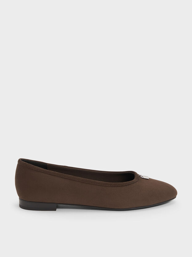 Griselda Faux Suede Ballet Flats, Dark Brown Textured, hi-res
