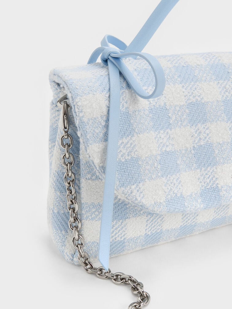 Hazel Gingham Bow Wallet On Chain, Gingham Blue, hi-res