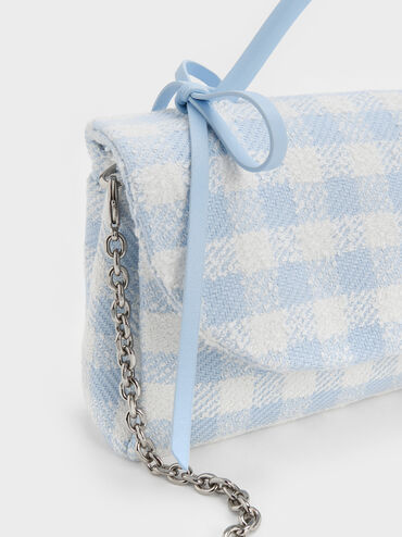 Hazel Gingham Bow Wallet On Chain, Gingham Blue, hi-res