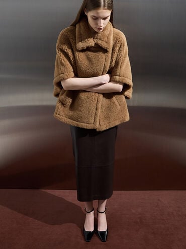 Leather Sculptural-Heel Ankle-Strap Pumps, Black Patent, hi-res