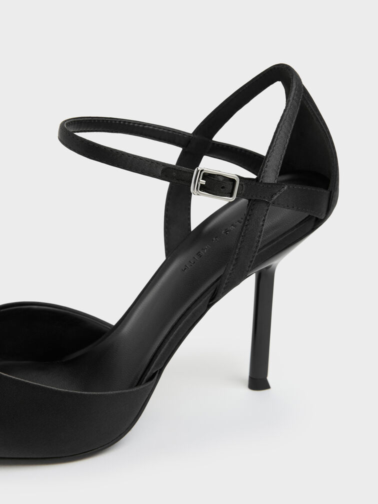 Satin D'Orsay Stiletto Pumps, Black Textured, hi-res