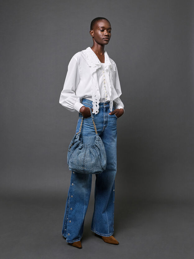 Ciara Denim Ruched Hobo Bag, Denim Blue, hi-res