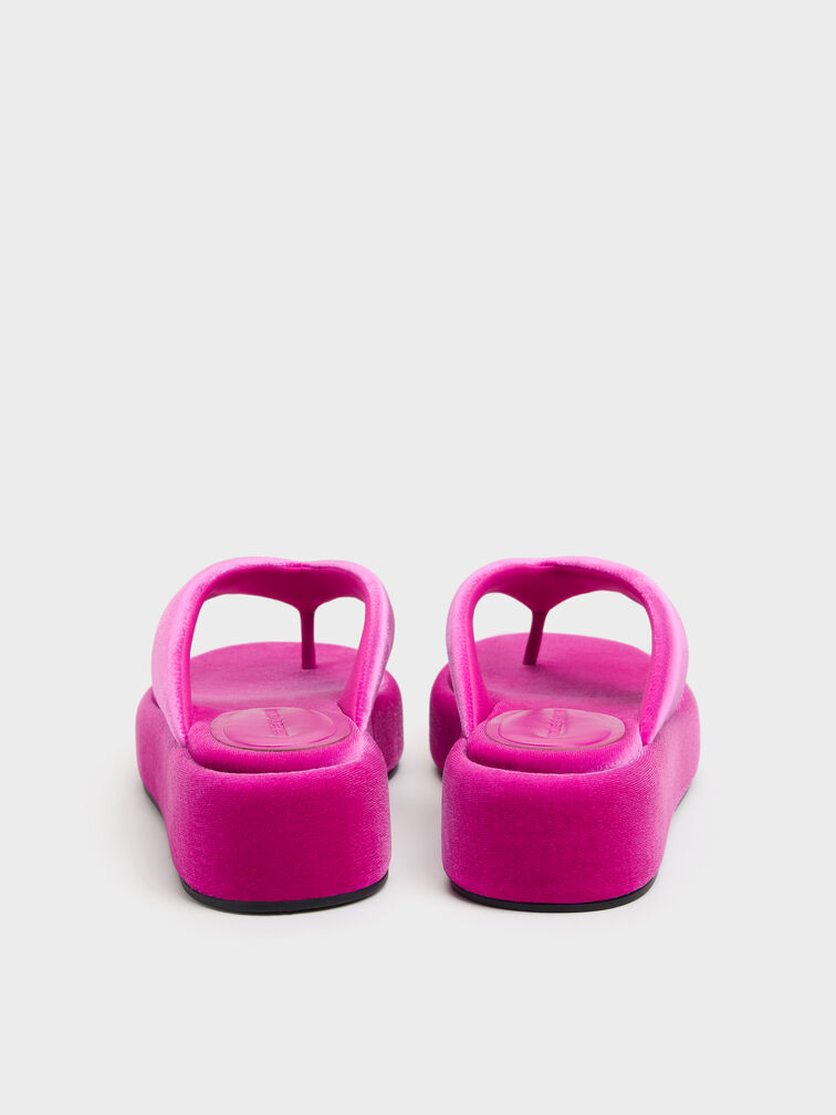 Velvet Flatform Thong Sandals, Fuchsia, hi-res