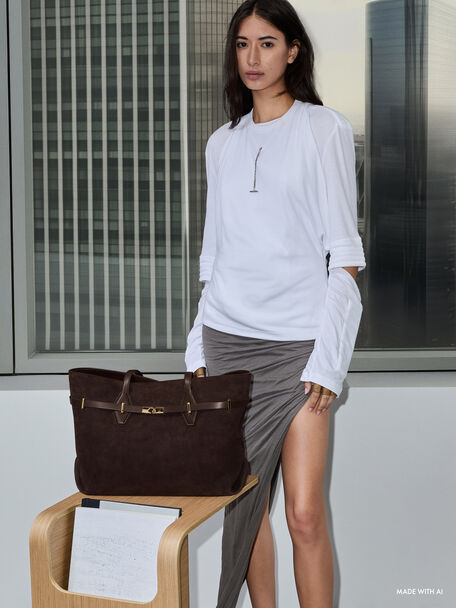 Arlet Double-Handle Belted Tote Bag, Espresso Brown, hi-res