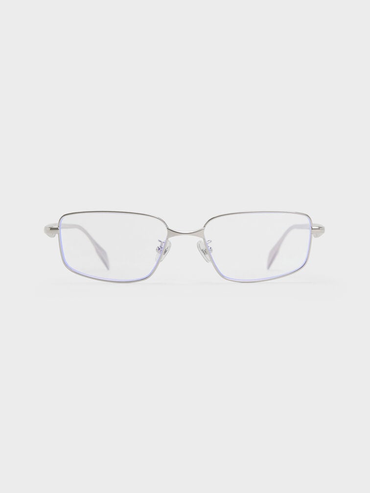 Celestia Metal-Rim Rectangular Clear Sunglasses, Silver, hi-res