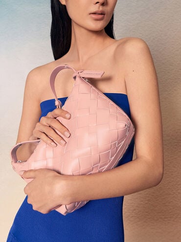 Ivette Woven Shoulder Bag, Light Pink, hi-res