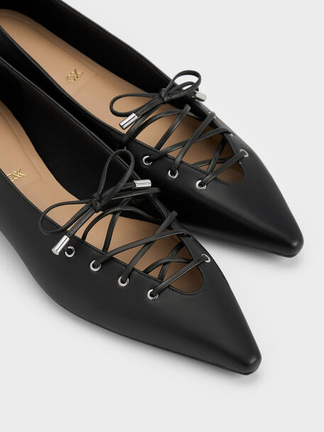 Jianna Leather Lace-Tie Flats, Black, hi-res