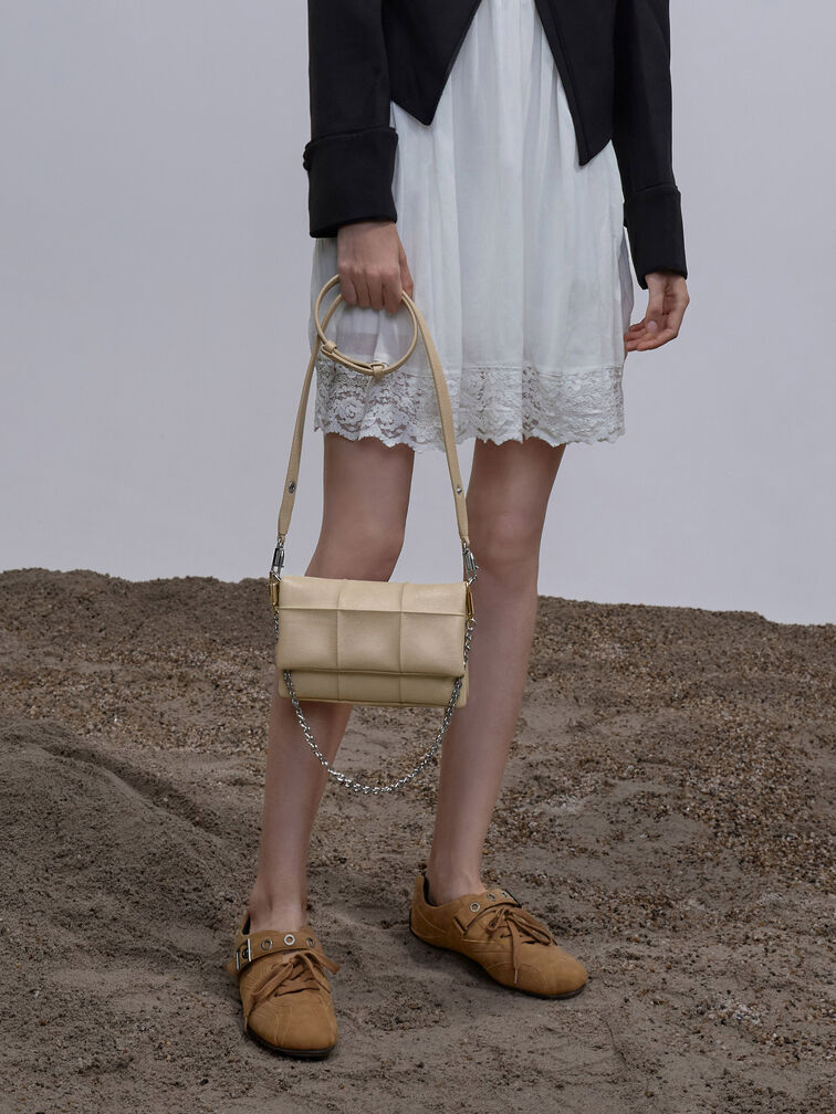 Delfina Quilted Wallet On Chain, Sand Beige, hi-res