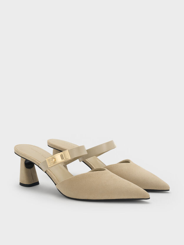 Lando Faux Suede Heeled Mules, Beige, hi-res