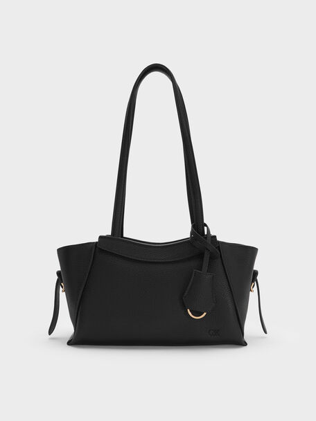 Leather Trapeze Tote Bag, Black, hi-res