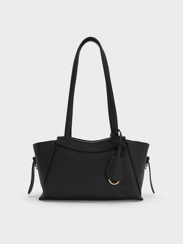 Leather Trapeze Tote Bag, Black, hi-res