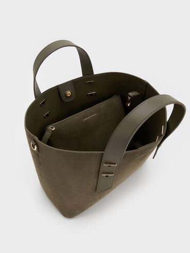 Shania Recycled Suede Tote Bag, Deep Olive, hi-res