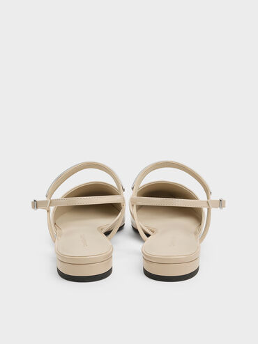 Patent Metallic-Accent Square-Toe Slingback Flats, Beige, hi-res