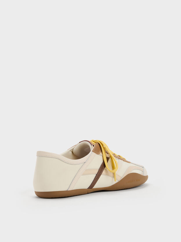 Nylon & Leather Sneakers, Cream, hi-res