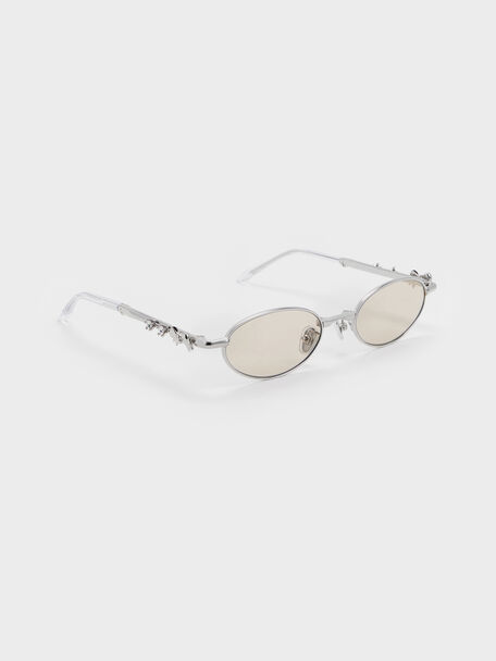 Paige Bow Crystal Sunglasses, Silver, hi-res