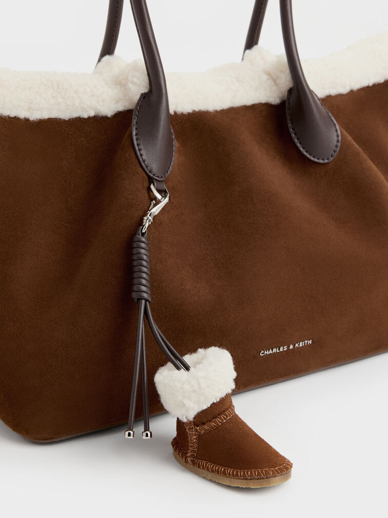 XL Cosima Fur-Trim Tote Bag, Pecan Brown, hi-res