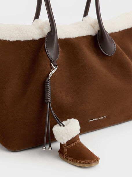 XL Cosima Fur-Trim Tote Bag, Pecan Brown, hi-res