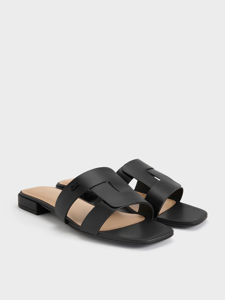 Petina Leather Slide Sandals, Black, hi-res