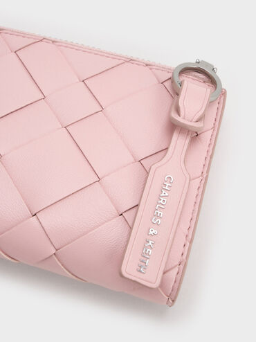 Ivette Woven Top-Zip Small Wallet, Cotton Candy Pink, hi-res
