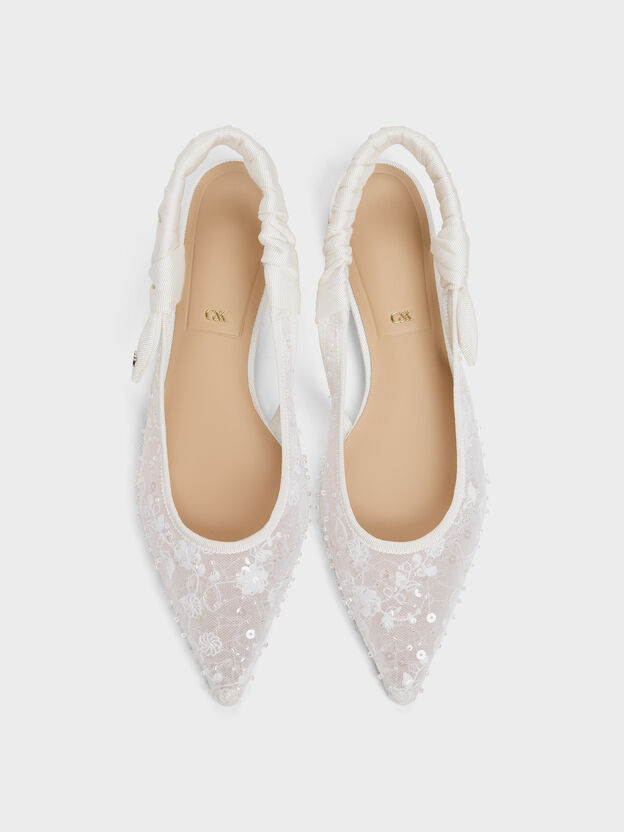 Tayari Embroidered-Mesh Slingback Flats, White, hi-res