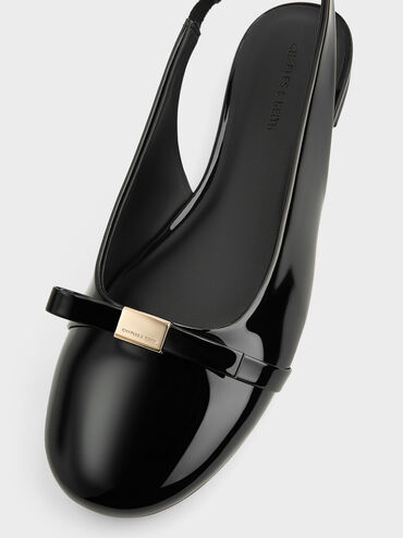 Dorian Patent Bow Slingback Flats, Black Patent, hi-res