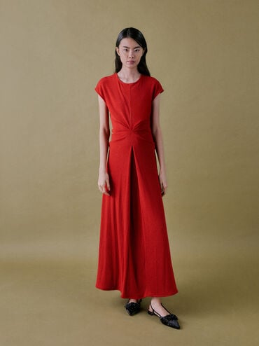 Jayce Dotted Knot-Bow Slingback Flats, Black Textured, hi-res