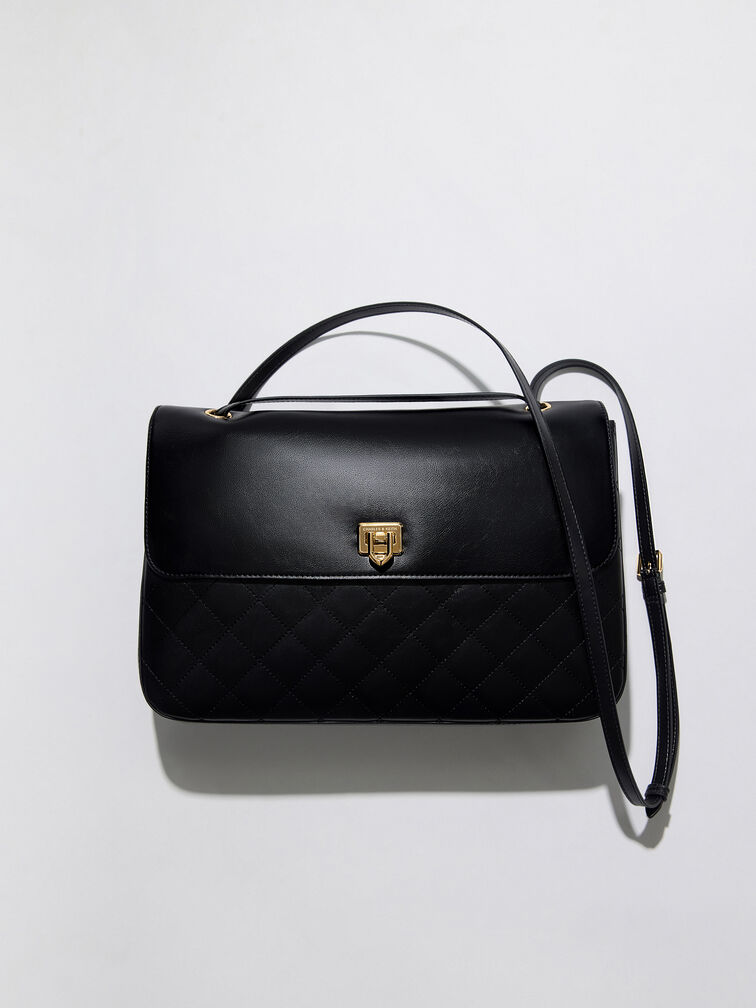 Connie Quilted Shoulder Bag, Black, hi-res