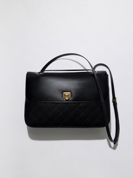 Connie Quilted Shoulder Bag, Black, hi-res