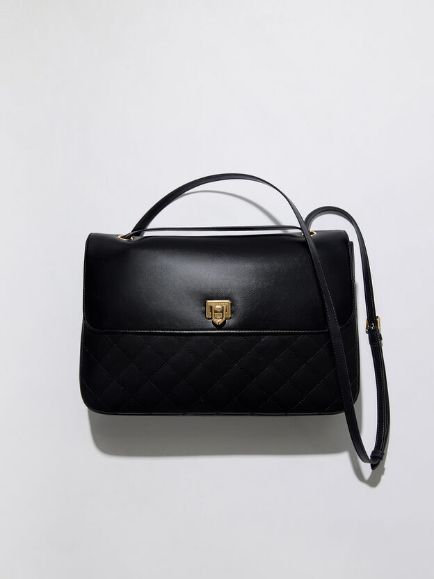Connie Quilted Shoulder Bag, Black, hi-res