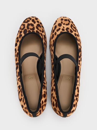 Leopard-Print Textured Mary Jane Flats, Multi, hi-res
