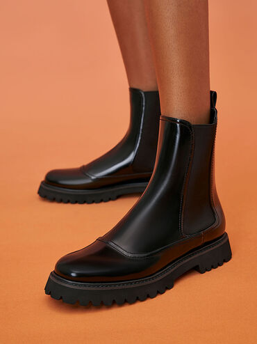 Ridged-Sole Chelsea Boots, Black, hi-res