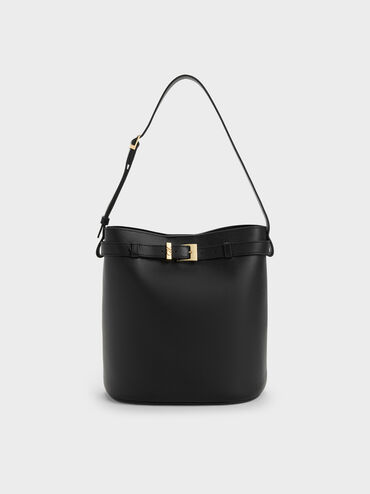 Jody Leather Belted Bucket Bag, Black, hi-res