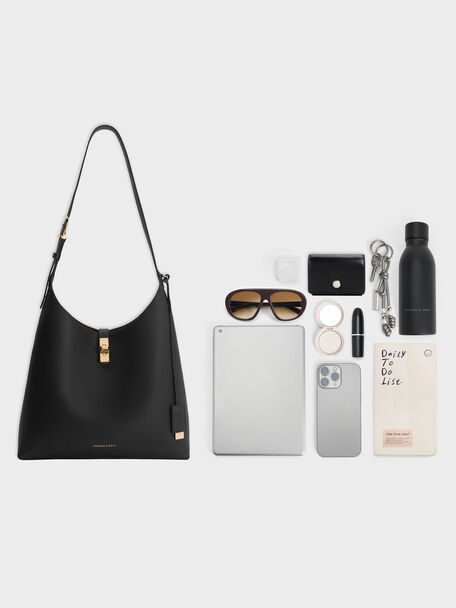 Chance Turn-Lock Hobo Bag, Black, hi-res