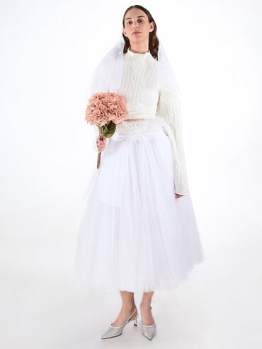 Sequin Mesh & Leather Slingback Kitten Heels, Silver, hi-res