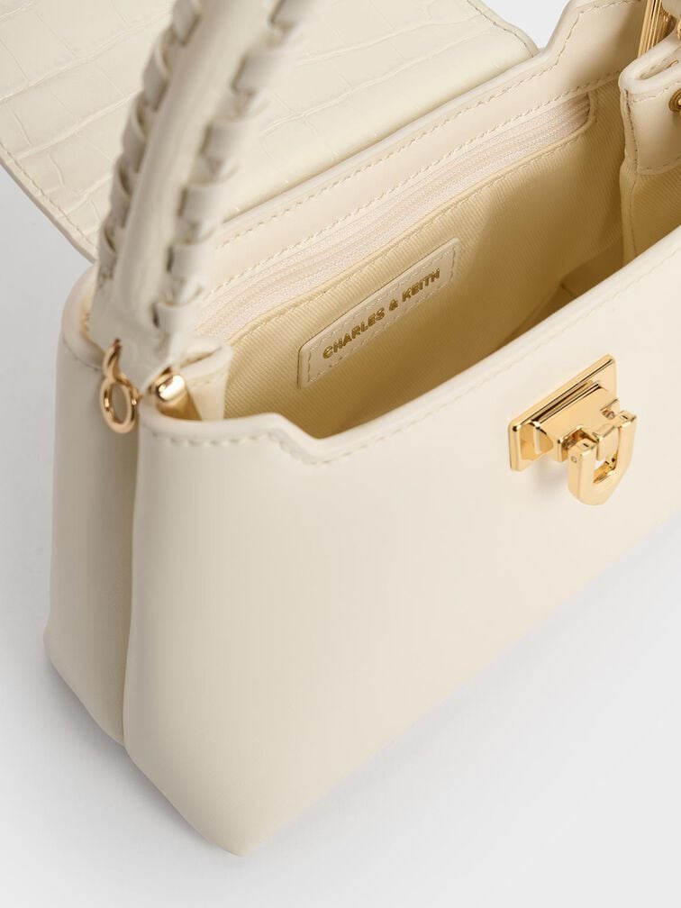 Arwen Croc-Effect Braided-Strap Top Handle Bag, Cream, hi-res