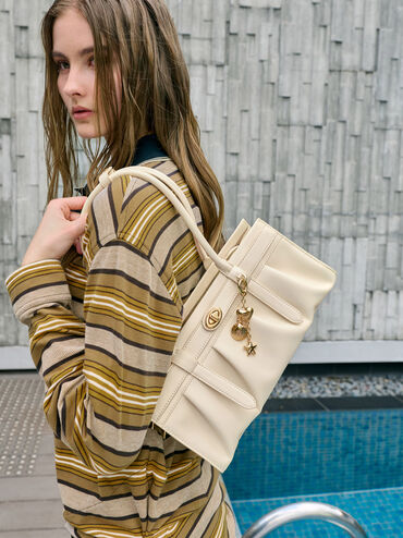 Isolde Belted Ruched Shoulder Bag, Cream, hi-res
