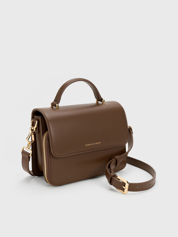 Octavia Front Flap Top Handle Bag, Dark Brown, hi-res