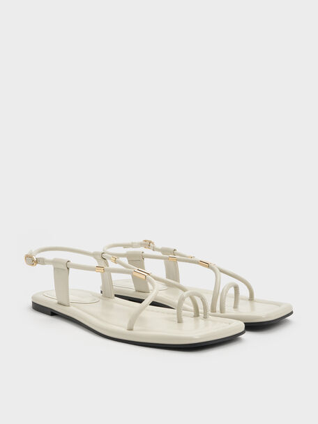 Metallic-Accent Toe-Ring Sandals, Chalk, hi-res