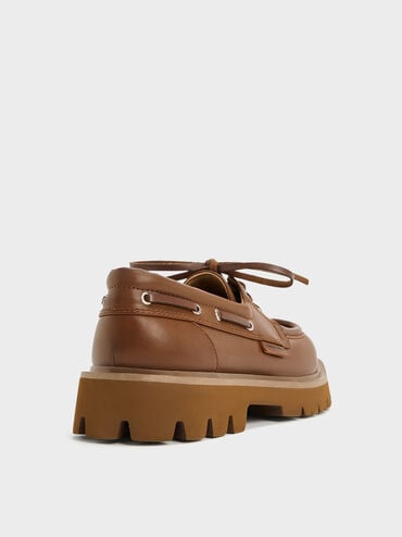 Ridged-Sole Boat Shoes, Cognac, hi-res