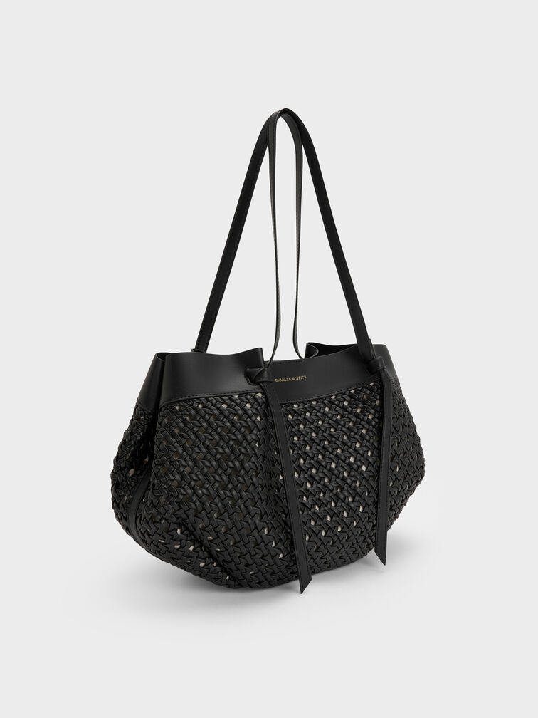Calla Woven Tote Bag, Black, hi-res