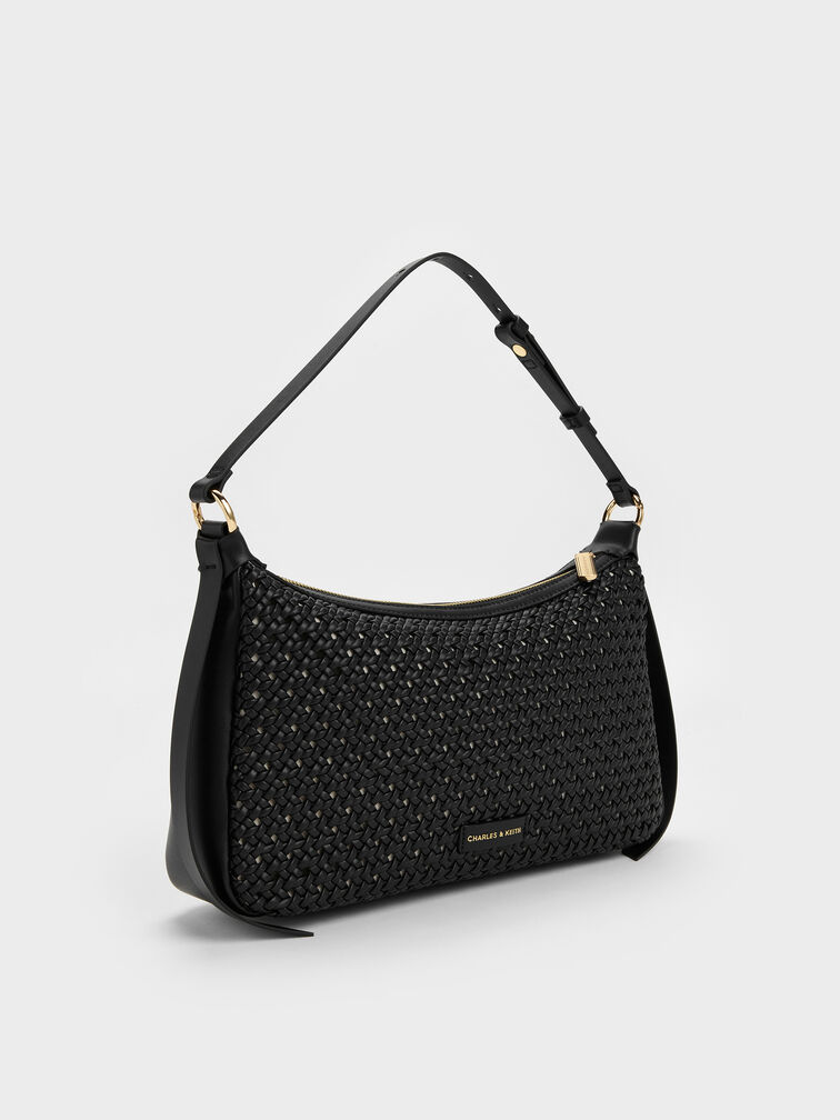 Calla Woven Shoulder Bag, Black, hi-res