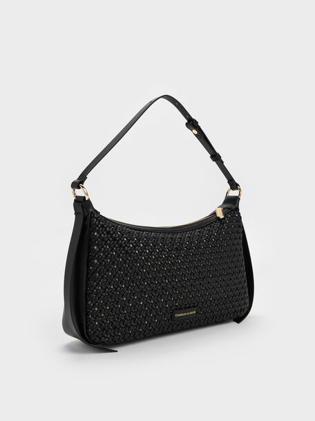 Calla Woven Shoulder Bag, Black, hi-res