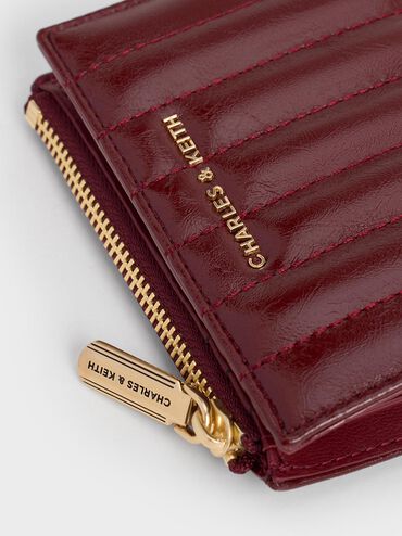 Donna Crinkle-Effect Panelled Top-Zip Wallet, Burgundy, hi-res