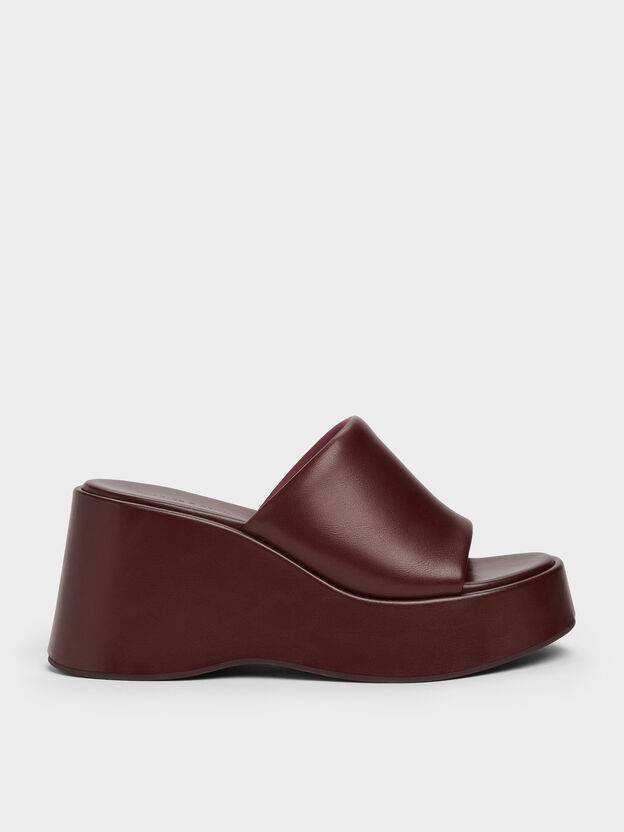 Wide-Strap Platform Wedges, Burgundy, hi-res