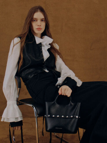 Bobbie Studded Convertible Two-Way Bucket Bag, Noir, hi-res