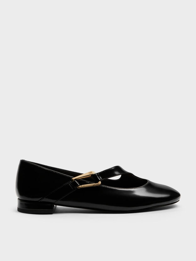 Daena Leather Asymmetric-Strap Mary Janes, Black Box, hi-res