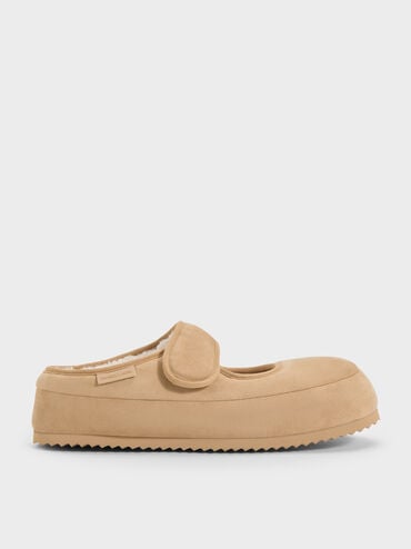 Lumi Faux Suede & Faux Shearling Mules, Sand, hi-res