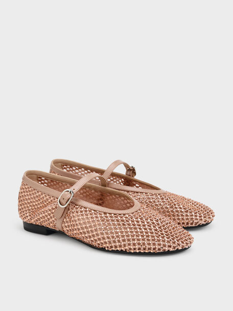 Maggie Mesh Crystal Mary Janes, Nude, hi-res