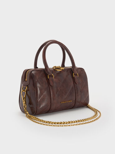 Philomena Panelled Chain-Handle Bowling Bag, Distressed Coffee, hi-res